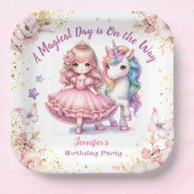 Girls Princess Unicorn Birthday Party Paper Teller