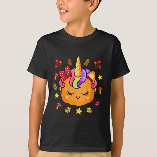 Girls Pumpkin Niedlich Unicorn Pumpkin Herbst Ki T-Shirt (Vorderseite)