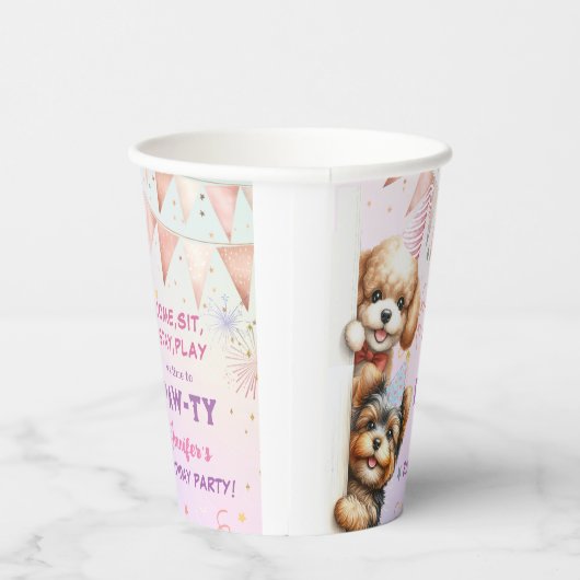 Girls Puppy Lasse Pawty Birthday Pappbecher (Rechts)