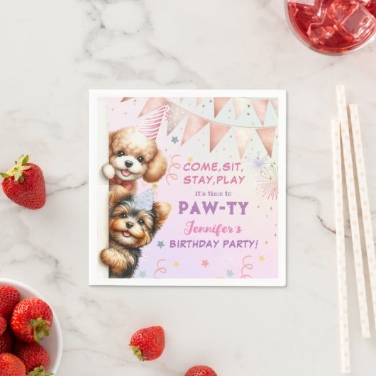 Girls Puppy Lasse Pawty Birthday Serviette (Beispiel)