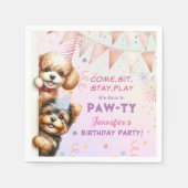 Girls Puppy Lasse Pawty Birthday Serviette (Vorderseite)