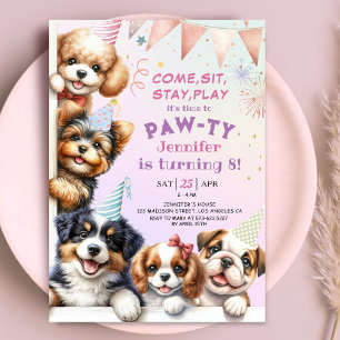 Girls Puppy Pawty Party 8. Geburtstag Einladung