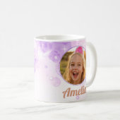 Girls Purple Bubbles Photo Name Birthday Kaffeetasse (VorderseiteRechts)