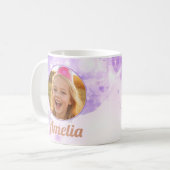 Girls Purple Bubbles Photo Name Birthday Kaffeetasse (Vorderseite Links)