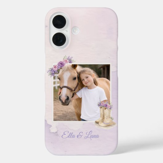 Girls Purple Floral Horse Case-Mate iPhone Hülle (Rückseite)