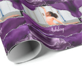 Girls Purple Glitter Personalized Photo and Name Geschenkpapier (Rolleneckpunkt)