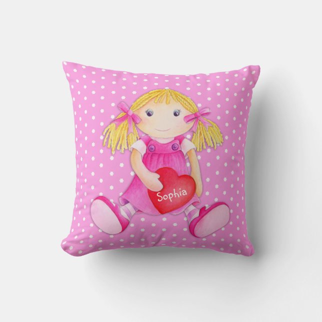Girls rag doll dolly name flower polka dot pillow kissen (Vorderseite)