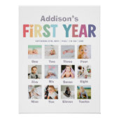 Girls Rainbow First Year Birthday Photo Collage Poster (Vorderseite)