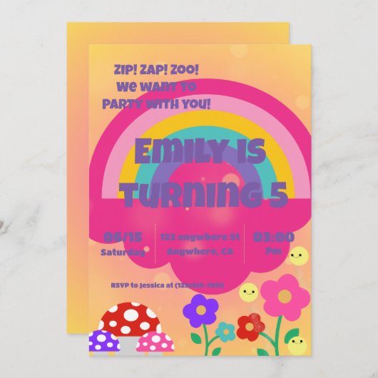 Girls Rainbow Kingdom Einladung (Vorne/Hinten)