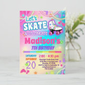 Girls Rainbow Roller Skaten Einladung (Stehend Vorderseite)