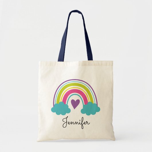 Girls Rainbow Tote Bag mit Navy Blue Handle Tragetasche (Vorne)