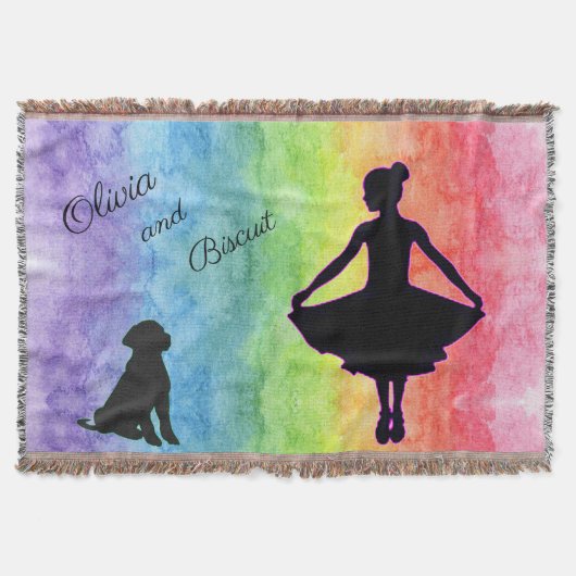 Girls Rainbow Watercolor Dancer and Dog Decke (Vorderseite)