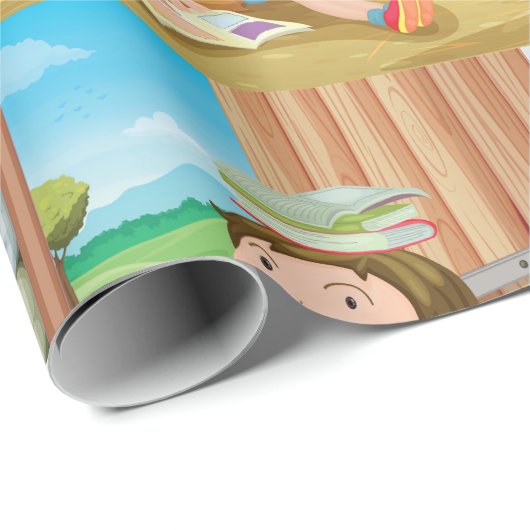 Girls Reading In A Barn Wrapping Paper Geschenkpapier (Rolleneckpunkt)