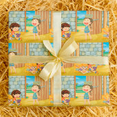 Girls Reading In A Barn Wrapping Paper Geschenkpapier