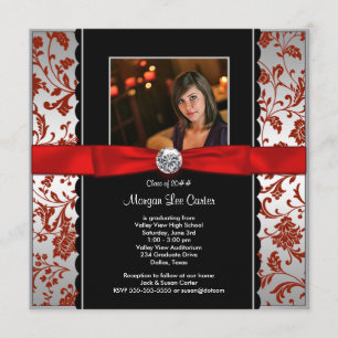 Girls Red and Black Foto Abschluss Announcem Einladung
