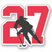 Girls Red Custom Hockey Player Nummer Sticker (Vorderseite)