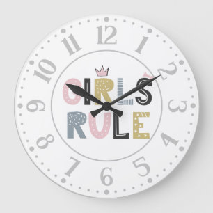 Girls regieren skandinavische Word Art   Große Wanduhr