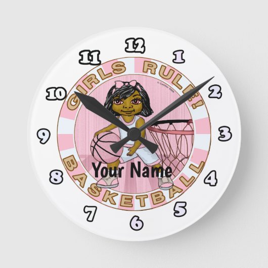 Girls regiert Basketball Runde Wanduhr (Vorderseite)