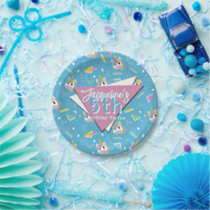 Girls Retro Blue Unicorn Geburtstag Pappteller