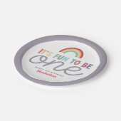 Girls Retro Fun to be One Rainbow 1st Birthday Pappteller (Schrägansicht)