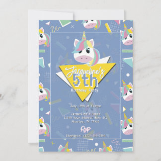 Girls Retro Lila Unicorn Einladung zum Geburtstag