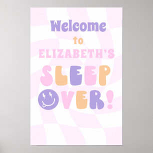 Girls Retro SLEEPOVER Geburtstagsparty Willkommen Poster