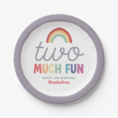 Girls Retro Two Much Fun Rainbow 2nd Birthday Pappteller (Vorderseite)
