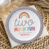 Girls Retro Two Much Fun Rainbow 2nd Birthday Pappteller