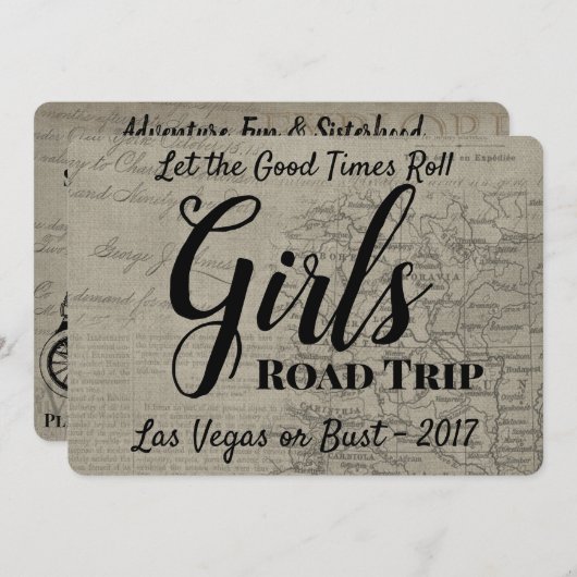 Girls Road Trip Vintage Einladung (Vorne/Hinten)