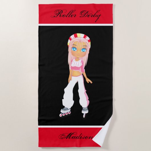 Girls Roller Derby Personalisiert Beach Handtuch (Vorderseite)