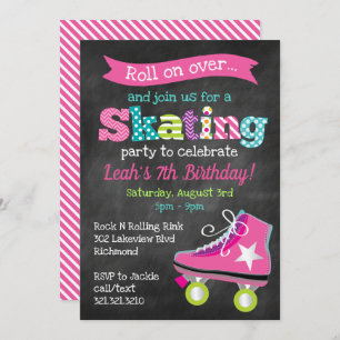 Girls Roller Skaten Birthday Party - Chalkboard Einladung