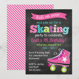 Girls Roller Skaten Birthday Party - Chalkboard Einladung