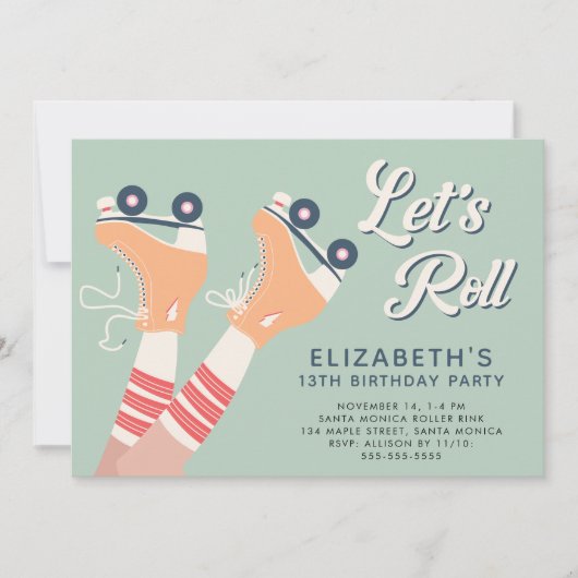 Girls Roller Skaten Birthday Party Einladung (Vorderseite)