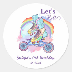Girls Roller Skaten Birthday Runder Aufkleber