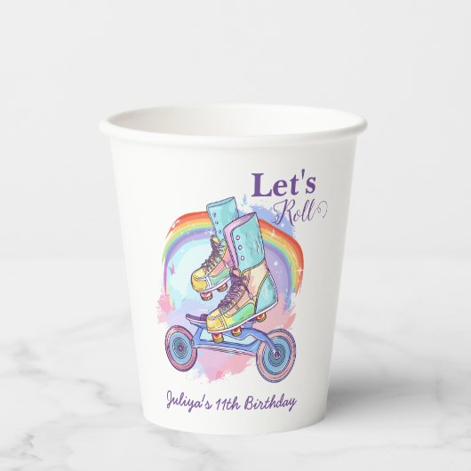 Girls Roller Skaten lila Geburtstagsparty Pappbecher (Vorderseite)