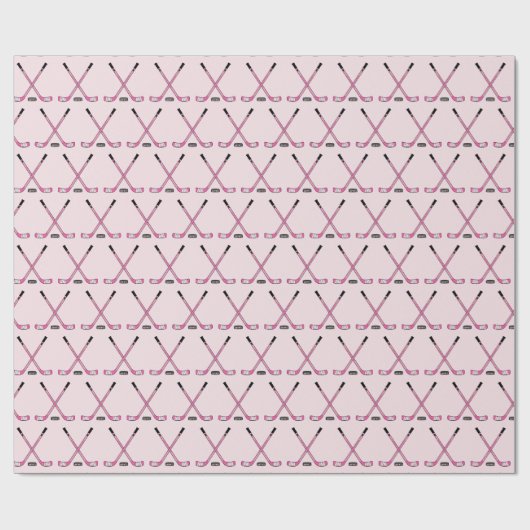 Girls rosa Crossed Hockey Sticks und Puck Geschenkpapier (Flach)