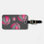 Girls rosa graue Mannschaftsfarben Basketballspiel Gepäckanhänger (Vorderseite horizontal)