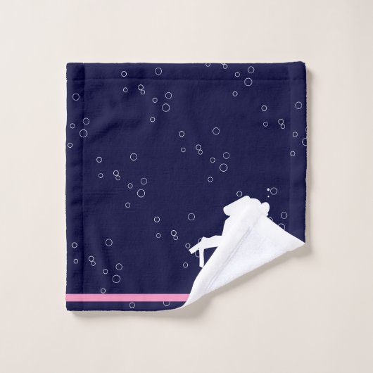 Girls rosa Monogram Name Cartoon Whale Navy Blue Badhandtuch Set (Waschlappen)