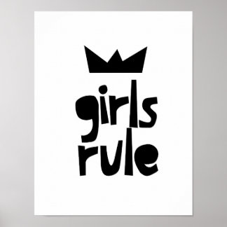 Girls Rule , Black and White Art, Girls Room Decke Poster