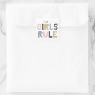 Girls Rule Funky Letters Quadratischer Aufkleber