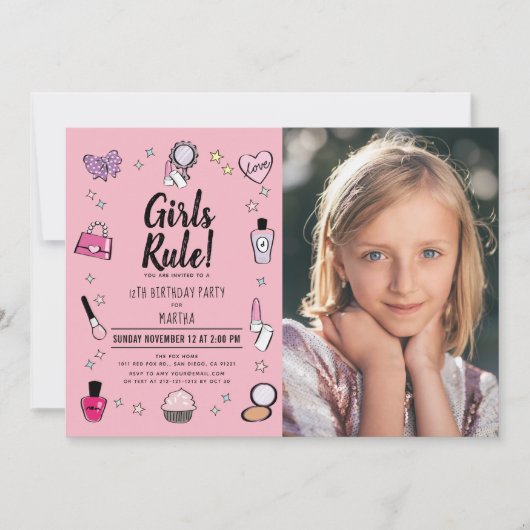 Girls Rule Makeup Wellness-Center Slumber Pink Fot Einladung (Vorderseite)