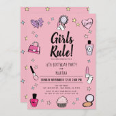 Girls Rule Makeup Wellness-Center Slumber Rosa Geb Einladung (Vorne/Hinten)