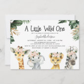 Girls Safari Jungle Animals Baby Dusche Einladung (Vorderseite)