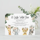Girls Safari Jungle Animals Baby Dusche Einladung (Stehend Vorderseite)