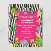 Girl's Safari Thema - Kinderparty lädt ein Einladung (Vorne/Hinten)