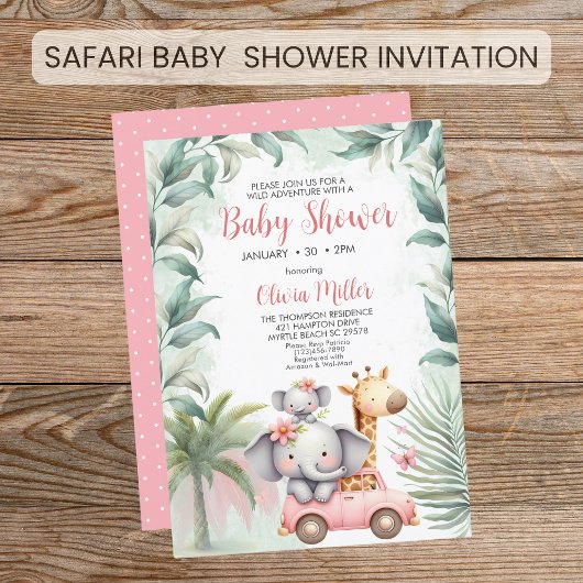 Girls Safari Tiere Floral Tropical Baby Dusche Einladung