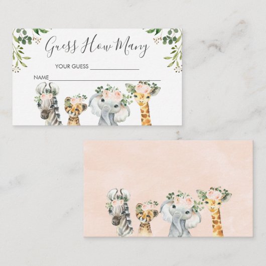 Girls Safari Tiere schätzen die Anzahl der Kartene Begleitkarte (Vorne/Hinten)