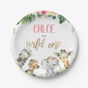 Girls Safari Wild One Birthday Party Paper Plate Pappteller