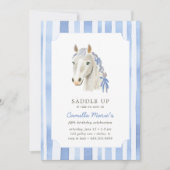 Girls satteln Preppy Pony Horse Strip Birthday Einladung (Vorderseite)