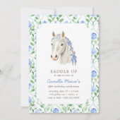 Girls satteln Preppy Pony Pferd Toile Geburtstag Einladung (Vorderseite)
